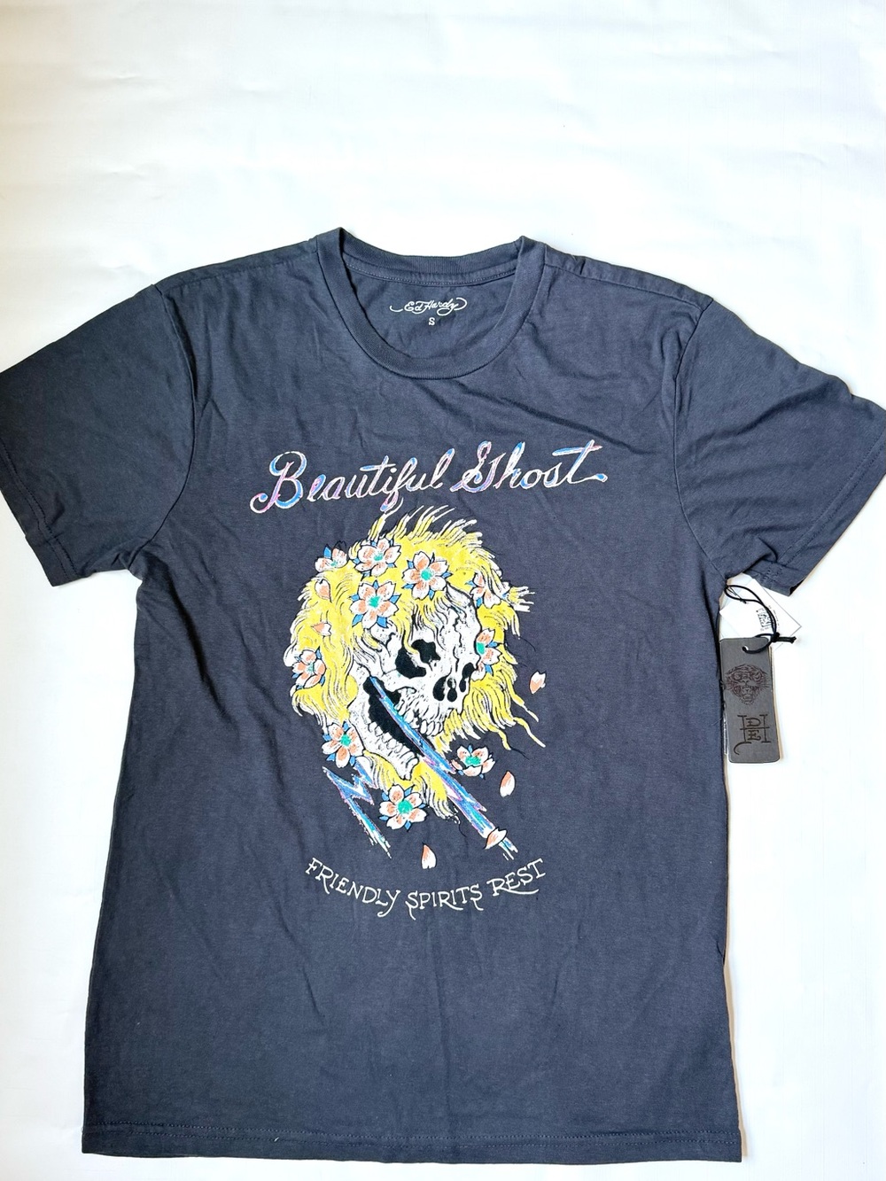 Men’s Ed Hardy Gray Logo Crewneck Tee “Beautiful Ghost”